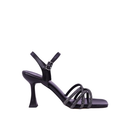 Kadın Suni Deri Taşlı Bantlı Abiye Sandalet Siyah - Beety 25BY50-048