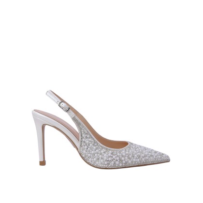 Kadın Simli Sivri Burun Stiletto Abiye Ayakkabı Beyaz - Hobby 26268B