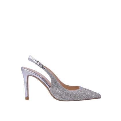 Kadın Simli Sivri Burun Stiletto Abiye Ayakkabı Gümüş - Hobby 26268B