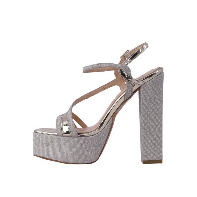Kadın Simli Platform Kalın Topuklu Abiye Sandalet Altın - Hobby 2635150