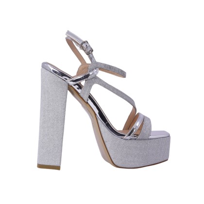 Kadın Simli Platform Kalın Topuklu Abiye Sandalet Gümüş - Hobby 2635150