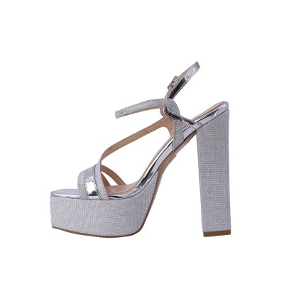 Kadın Simli Platform Kalın Topuklu Abiye Sandalet Gümüş - Hobby 2635150