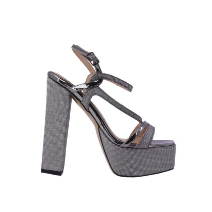 Kadın Simli Platform Kalın Topuklu Abiye Sandalet Platin - Hobby 2635150
