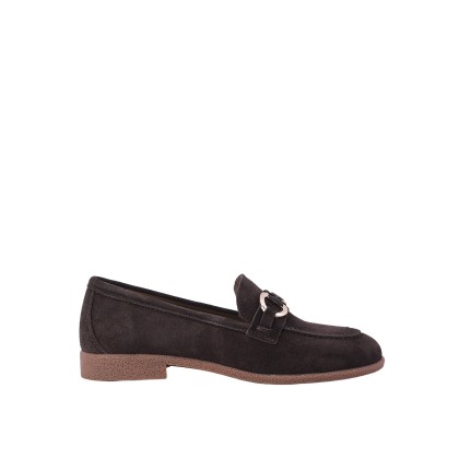 Kadın Süet Metal Tokalı Loafer Babet Kahve - Hobby MB262155A