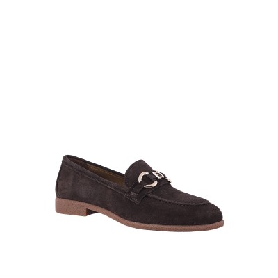 Kadın Süet Metal Tokalı Loafer Babet Kahve - Hobby MB262155A