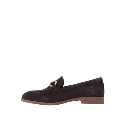 Kadın Süet Metal Tokalı Loafer Babet Kahve - Hobby MB262155A