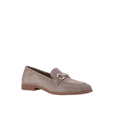 Kadın Süet Metal Tokalı Loafer Babet Vizon - Hobby MB262155A