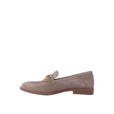 Kadın Süet Metal Tokalı Loafer Babet Vizon - Hobby MB262155A