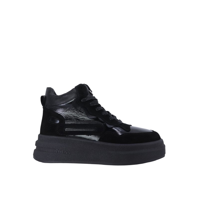 Kadın Hakiki Rugan Deri Bağcıklı Sneaker Bot Siyah - Albini 26102855R