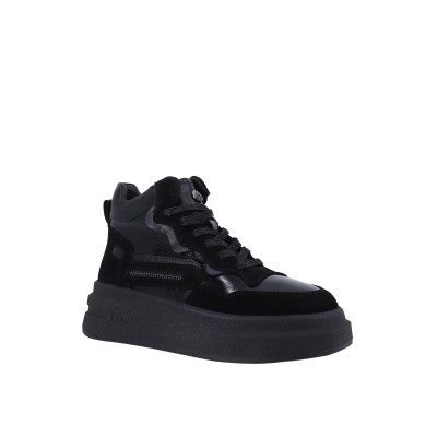 Kadın Hakiki Rugan Deri Bağcıklı Sneaker Bot Siyah - Albini 26102855R