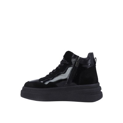 Kadın Hakiki Rugan Deri Bağcıklı Sneaker Bot Siyah - Albini 26102855R