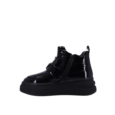 Kadın Hakiki Rugan Deri Bantlı Sneaker Bot Siyah - Albini 26102856R