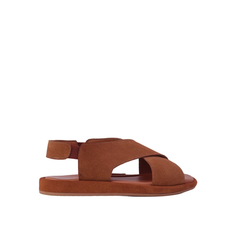 Kadın Süet Çapraz Bantlı Düz Sandalet Taba - Hobby 26670S