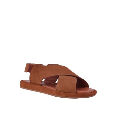 Kadın Süet Çapraz Bantlı Düz Sandalet Taba - Hobby 26670S