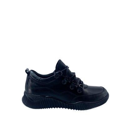 Kadın Hakiki Deri Bağcıklı Günlük Sneaker Siyah - Albini 2610167