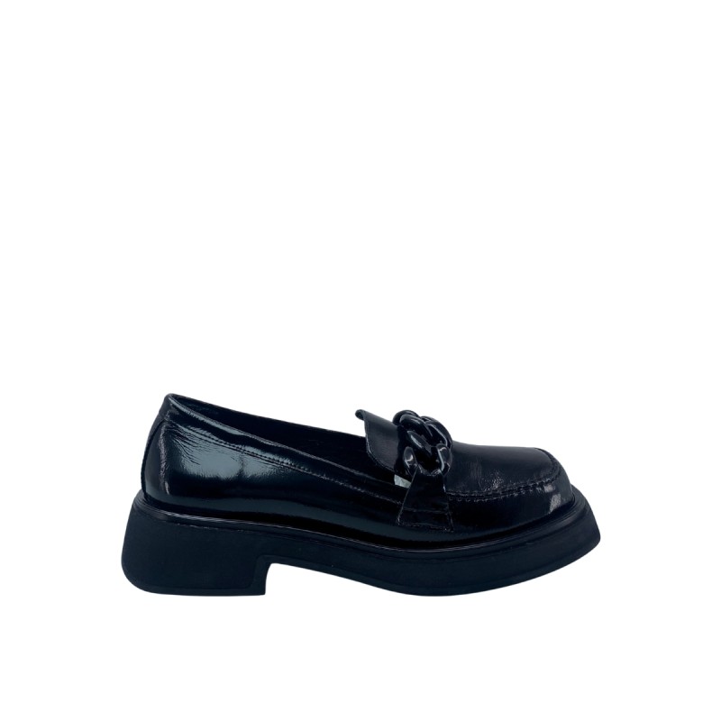 Kadın Hakiki Rugan Deri Zincir Detaylı Loafer Siyah - Albini 2610556R