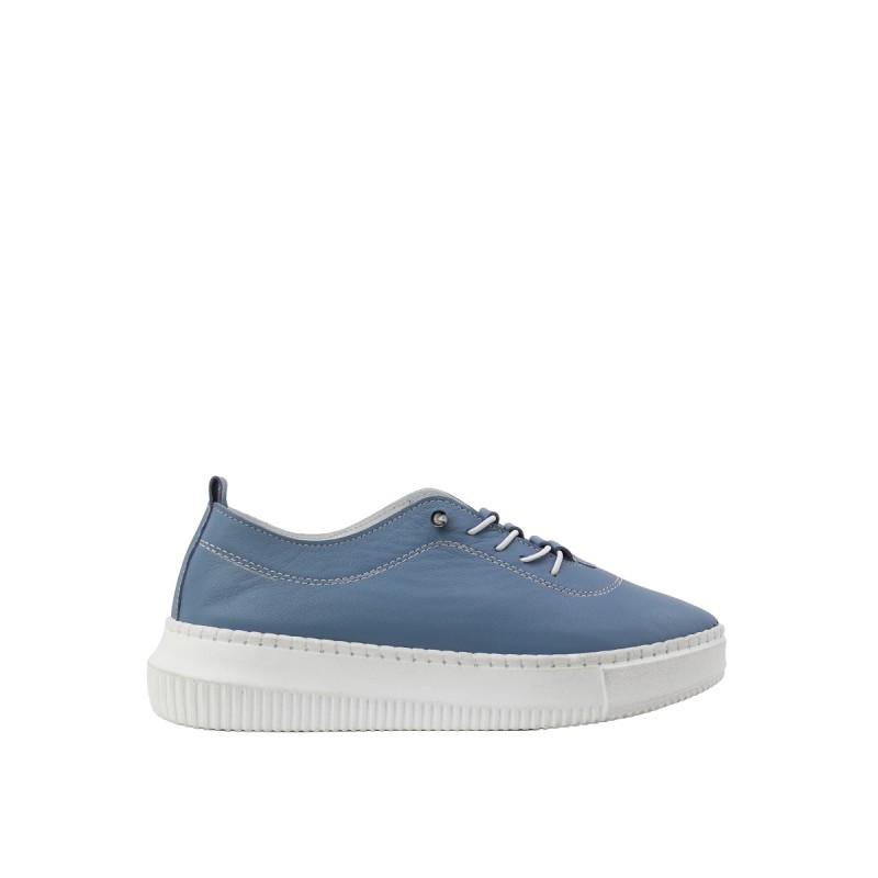 Kadın Hakiki Deri Bağcıklı Kalın Tabanlı Sneaker Mavi - Hobby FB26073