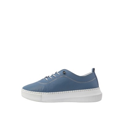 Kadın Hakiki Deri Bağcıklı Kalın Tabanlı Sneaker Mavi - Hobby FB26073