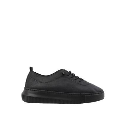 Kadın Hakiki Deri Bağcıklı Kalın Tabanlı Sneaker Siyah - Hobby FB26073