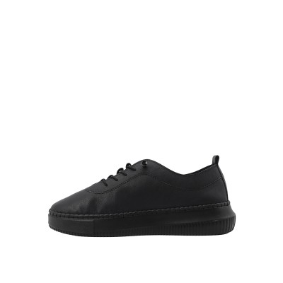 Kadın Hakiki Deri Bağcıklı Kalın Tabanlı Sneaker Siyah - Hobby FB26073 Kadın Hakiki Deri Bağcıklı Kalın Tabanlı Sneaker Siyah - Hobby FB26073