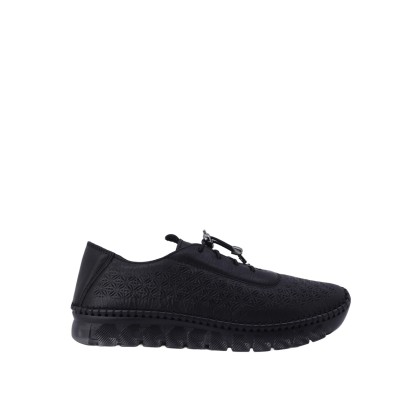 Kadın Hakiki Deri Delikli Esnek Tabanlı Sneaker Siyah - Hobby 261121