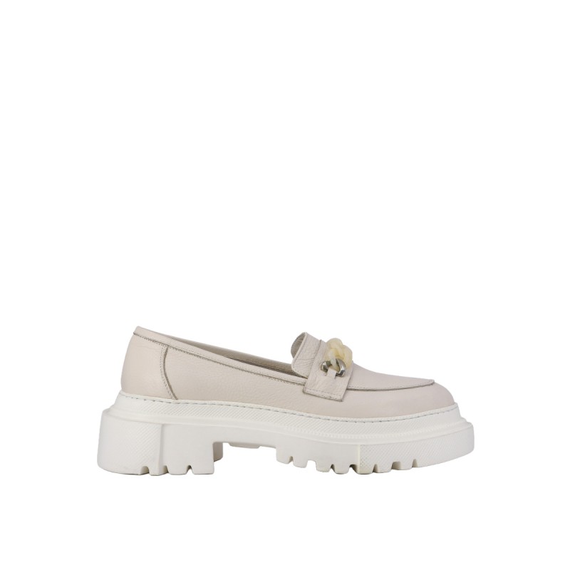Kadın Zincir Tokalı Kalın Tabanlı Loafer Bej - Hobby 26158 Kadın Zincir Tokalı Kalın Tabanlı Loafer Bej - Hobby 26158