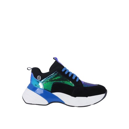 Kadın Suni Deri Yüksek Tabanlı Sneaker Mavi - Messimod 263425