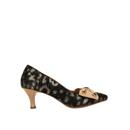 Kadın Baskılı Hakiki Deri Tokalı Stiletto Siyah - Albini 26106404L