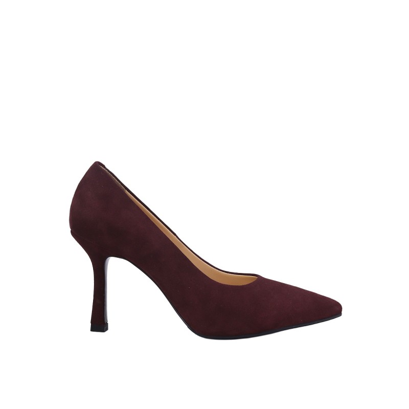 Kadın Hakiki Süet Deri Sivri Burun Stiletto Bordo - Disparita 26301S