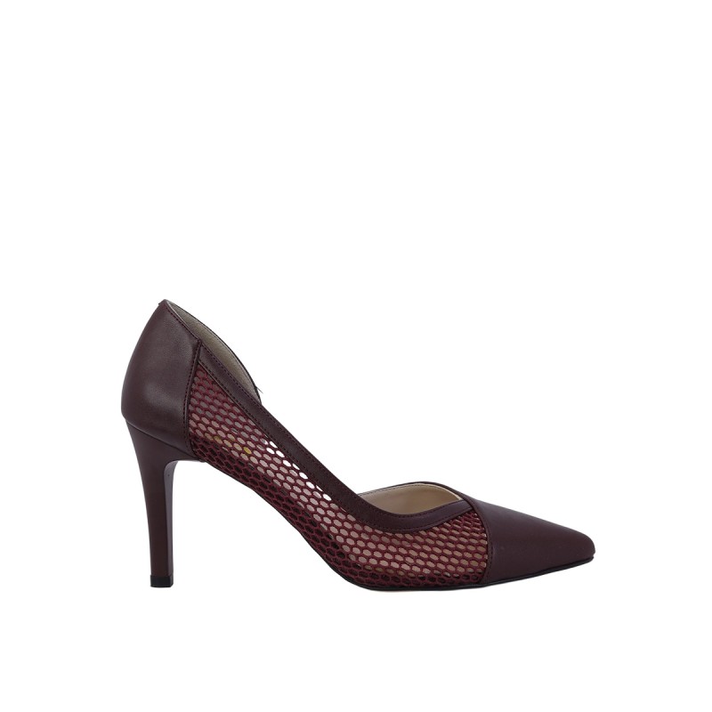 Kadın Suni Deri File Detaylı Sivri Burun Stiletto Bordo - Hobby 26757