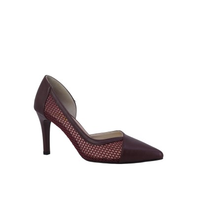Kadın Suni Deri File Detaylı Sivri Burun Stiletto Bordo - Hobby 26757