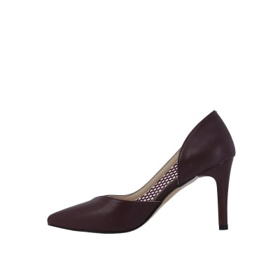 Kadın Suni Deri File Detaylı Sivri Burun Stiletto Bordo - Hobby 26757
