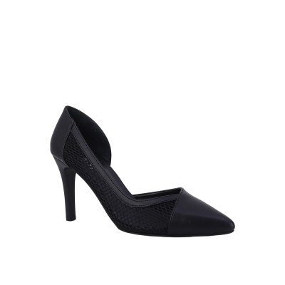 Kadın Suni Deri File Detaylı Sivri Burun Stiletto Siyah - Hobby 26757