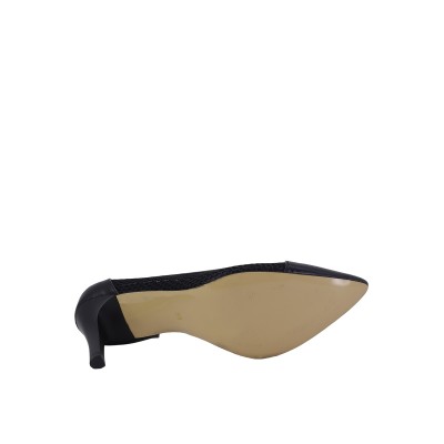 Kadın Suni Deri File Detaylı Sivri Burun Stiletto Siyah - Hobby 26757