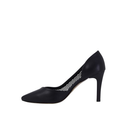 Kadın Suni Deri File Detaylı Sivri Burun Stiletto Siyah - Hobby 26757