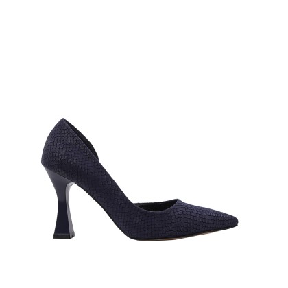 Kadın Baskılı Hakiki Deri Yılan Desen Stiletto Lacivert - Hobby 26783YB