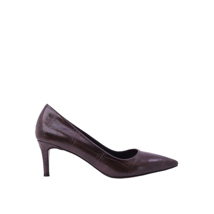 Kadın Baskılı Suni Deri Kroko Desen Stiletto Kahve - Hobby 26789B