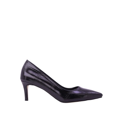 Kadın Baskılı Suni Deri Kroko Desen Stiletto Siyah - Hobby 26789B
