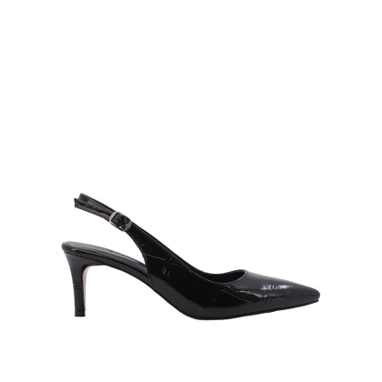 Kadın Rugan Kroko Desen Arkası Açık Stiletto Siyah - Hobby 26792R