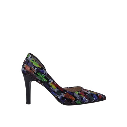 Kadın Baskılı Suni Deri Sivri Burun Stiletto Siyah - Hobby 27448