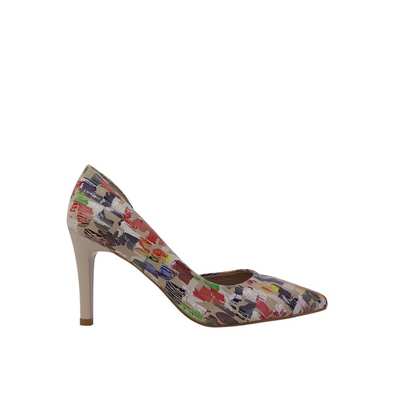 Kadın Baskılı Suni Deri Sivri Burun Stiletto Ten - Hobby 27448
