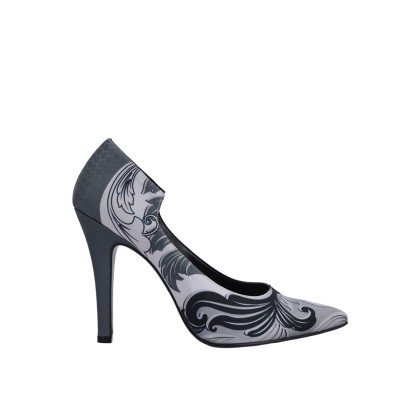 Kadın Saten Desenli Stiletto Abiye Ayakkabı Gri - Marcatelli 267366