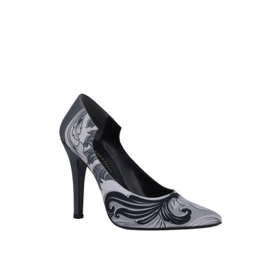 Kadın Saten Desenli Stiletto Abiye Ayakkabı Gri - Marcatelli 267366