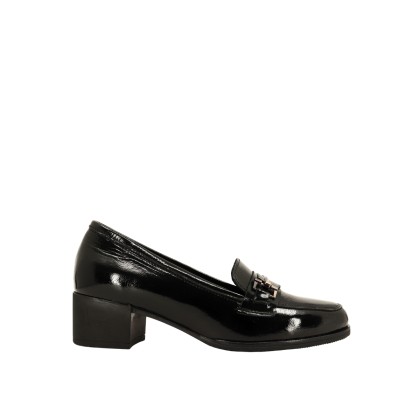 Kadın Hakiki Rugan Deri Tokalı Topuklu Loafer Siyah - Albini 26101325R Kadın Hakiki Rugan Deri Tokalı Topuklu Loafer Siyah - Albini 26101325R
