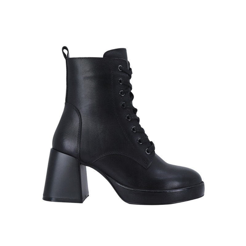 Kadın Hakiki Deri Bağcıklı Topuklu Bot Siyah - Albini 26102455D