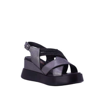 Kadın Hakiki Deri Çapraz Bantlı Sandalet Platin - Albini 26107901D Kadın Hakiki Deri Çapraz Bantlı Sandalet Platin - Albini 26107901D