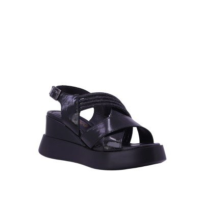 Kadın Rugan Çapraz Bantlı Dolgu Topuk Sandalet Siyah - Albini 26107901R Kadın Rugan Çapraz Bantlı Dolgu Topuk Sandalet Siyah - Albini 26107901R