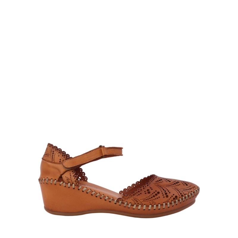 Kadın Hakiki Deri Lazer Kesim Dolgu Topuk Sandalet Camel - Albini 26600207Y