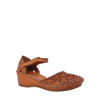Kadın Hakiki Deri Lazer Kesim Dolgu Topuk Sandalet Camel - Albini 26600207Y