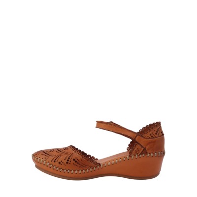 Kadın Hakiki Deri Lazer Kesim Dolgu Topuk Sandalet Camel - Albini 26600207Y